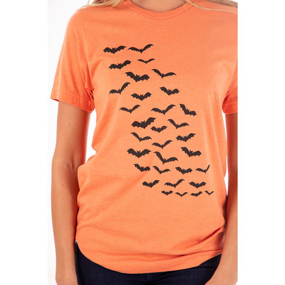 Orange Halloween Bats Spooky Graphic Tee - Small - Picture 2 of 7